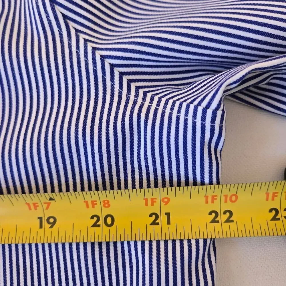 Chicos No Iron Womens Blue White Striped Long Sleeve Button Down Shirt Large